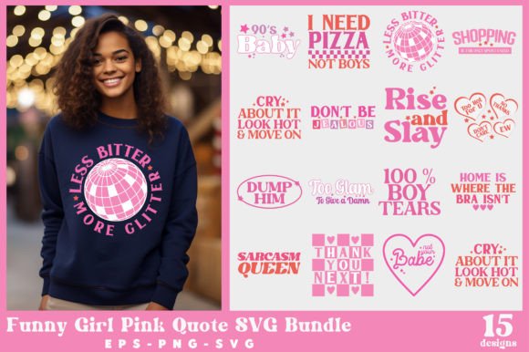 Funny Girl Pink Quote SVG Bundle: Graphics for Crafts & Content