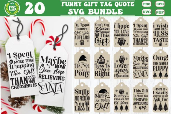 Gift Tag Quote SVG Bundle: Funny Christmas Graphics for Crafts